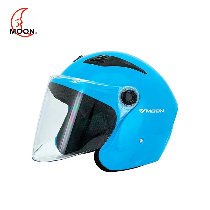 Casco de motocicleta para adultos de media cara azul con visera