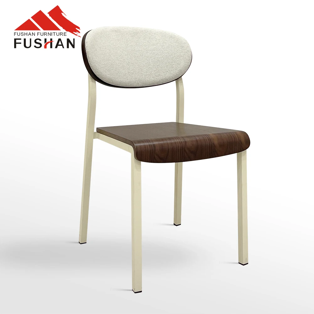Modern And Stylish Restaurant Tables Chairs Metal Frames White Curved Wooden Seat Boards Soft Backrest Chairs