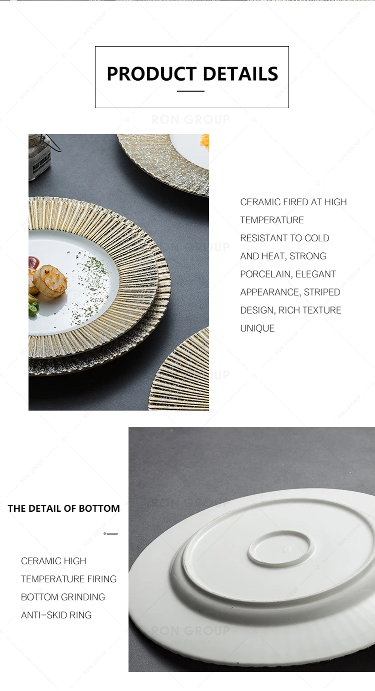 High quality new style restaurant wedding banquet gold rim white dinner porcelain ceramic plates sets dinnerware modern