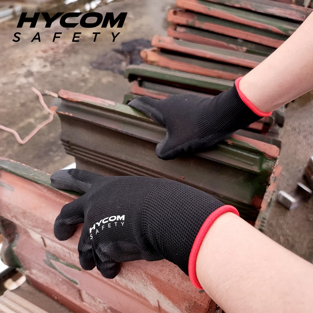 Source HYCOM P13P Black Breathable Work Glove EN388 4131 Ultra Thin Safety  Coated PU Working Hand Gloves for Light Duty Work on m.