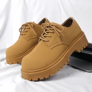 18922 Fashion Thick-soled Laced Men Leather Boots Casual Outdoor  Anti-slip Men