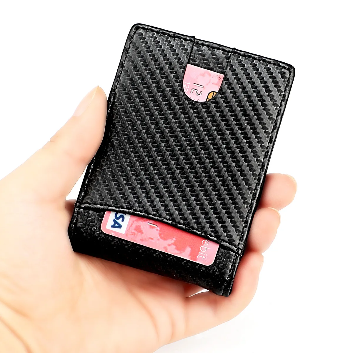 Slim Wallet For Men & Women - PU Leather With Money Clip, Carbon Fiber Texture, RFID Blocking, Large Capacity Card Holder