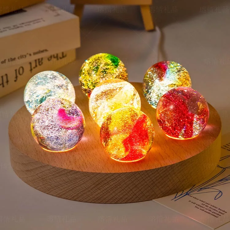 product crystal ball with solid wood bottom colorful glass beads luminous starry night light artistic holiday gift for girls women-39