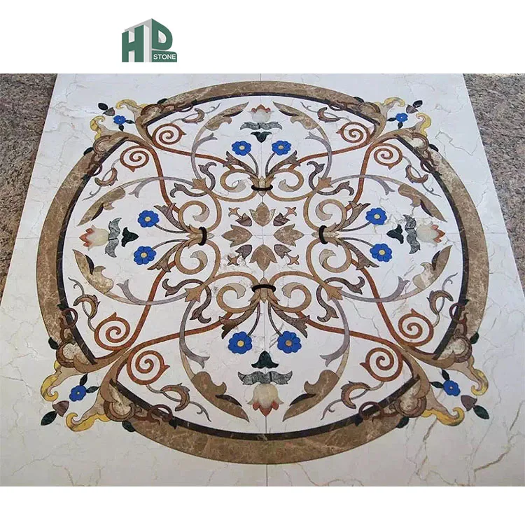 Round Waterjet Cut Pattern Mosaic With Marble for Hotel Foyer Flooring Design