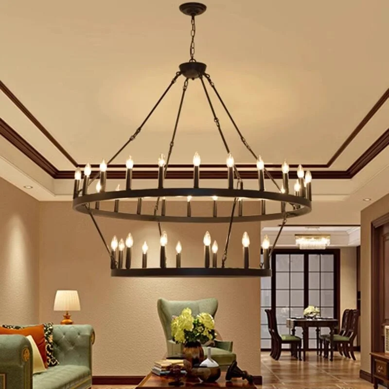 Amerikan Retro Endüstriyel Rustik Fransız Siyah Demir Sanat Eseri Vintage Loft Restoran Otel LED Balıkçılık İpi Avize