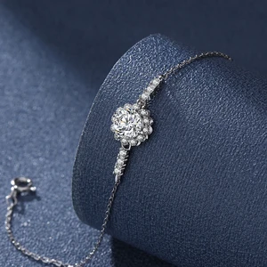 Classic Women's 925 Sterling Silver Bracelet Adjustable Moissanite Gemstone Charm Bangles Fashion Jewelry