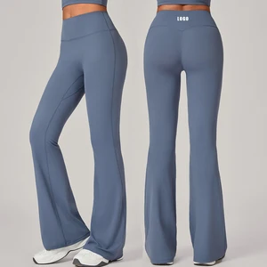 2026 New Custom High Waist Fitness Running Tummy Control Gym Sport Black Wide Leg Flared Leggings for Women