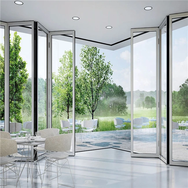 Accordion Sliding Awning Window Sliding Folding Doors Aluminium Door with Fly Screen for Patio Use Interior Glass Foldable 1set
