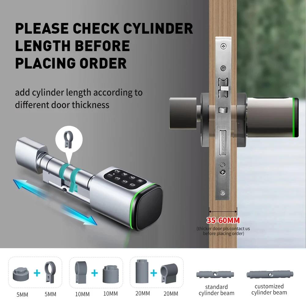 Keyless Smart Cylinder Lock with Tuya Smartlife App NFC IC Card PIN Code Mechanical Key Unlock Support Gateway