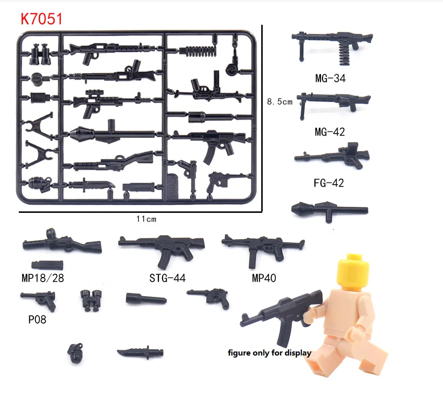 WW2 German Military MOC Bricks Model Toy Style Gun Pieces Building Blocks Army Soldier Accessories Rifle Pistol Parts