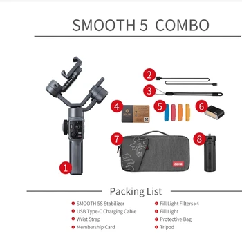 ZHIYUN Smooth 5S Combo Phone Handheld Gimbal Stabilizer 3 - Axis Phone Gimbal ZHIYUN Smooth 5S for iPhone Samsung Huawei Xiaomi product image
