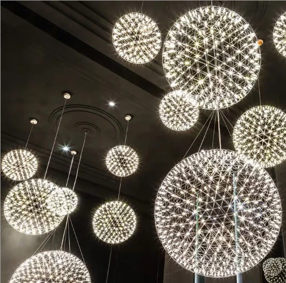 Chrome Sparkle Ceiling Lights Chandeliers Firework Mall Hotel Lobby Spark Ball Globe Chandelier Pendant Lamp Stair Pendant Light