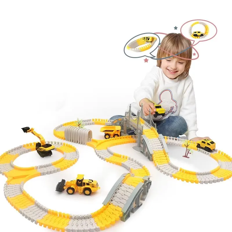arkidz Car Race Tracks for Kids, Construction Race Tracks Toy, Engineering Road Tracks for Boys and Girls (255 Pcs Set)