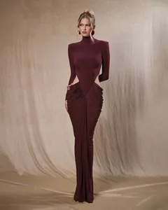 Bettergirl 2026 Ramadan Sexy hollow waist exposed pleated high neck long sleeved hip hugging dress