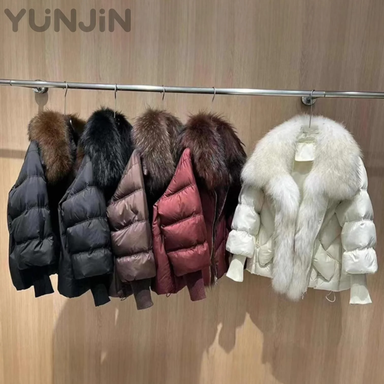 Luxury Women's Genuine Raccoon Fur Trim Puffer Jacket