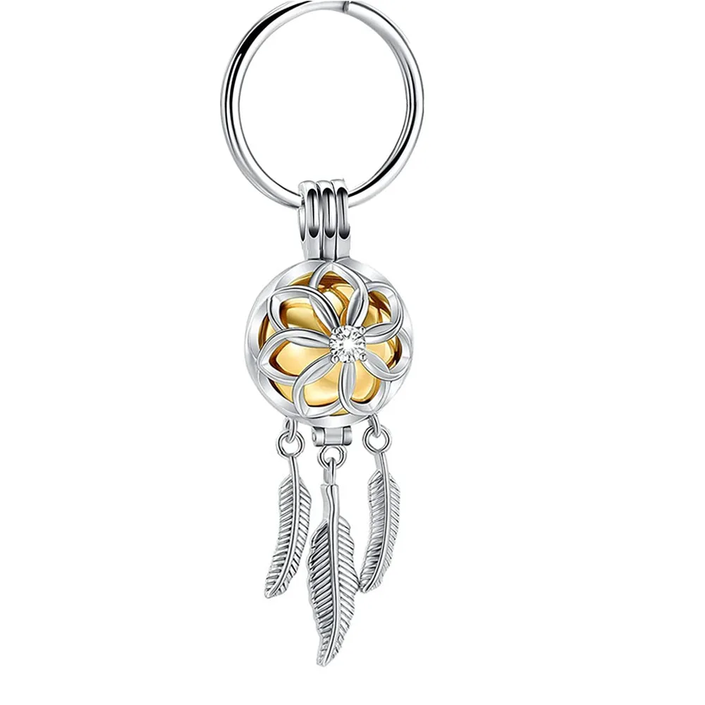 Cremation Jewelry Stainless Steel Urn Feather Tassel Hollow Keychain Cremation Aluminum Urn Memorial Pet/Human