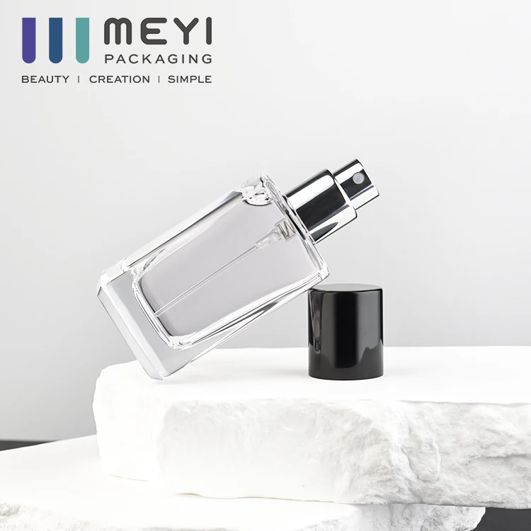 30ml Crimp Glass square Perfume Bottle with Black Lid and Box Packaging