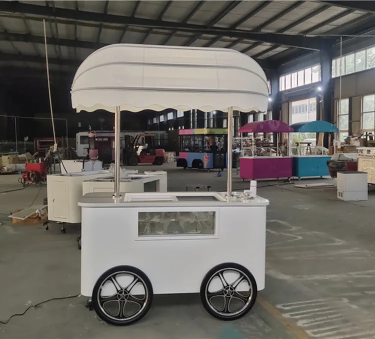 Commerical Mobile Ice Cream Hand Push Cart Gelato Machine Cart