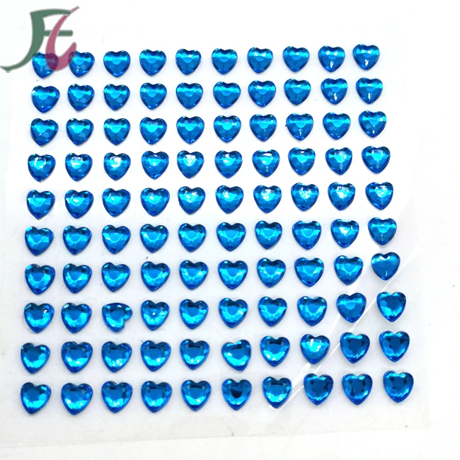 Custom Various Shape Sticker DIY  Blue Heart Shape Rhinestone Sticker for Face Clothing Phone Car Decoration