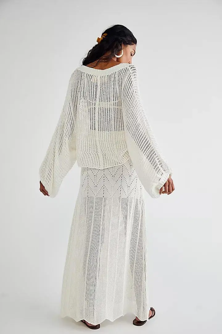 Yt Custom Sexy White Crochet Lace-up Slouchy 2-pieces Maxi Skirt With ...