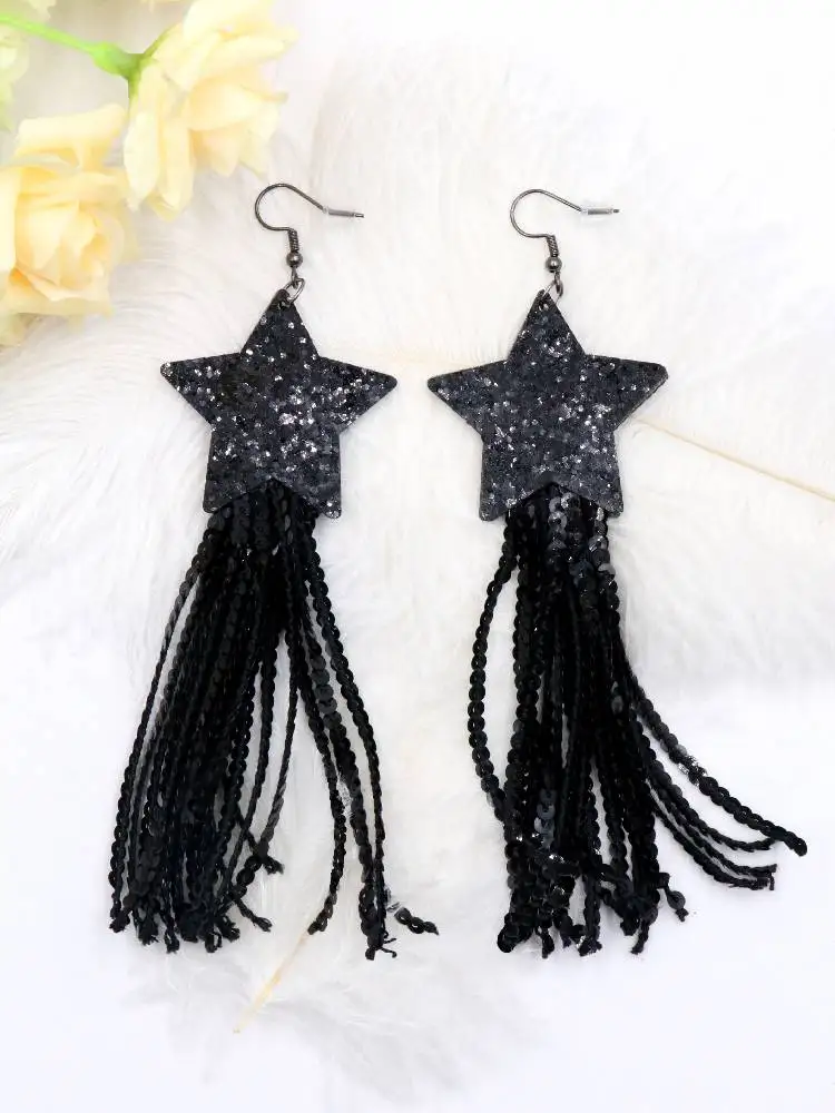 ZSHER2432Unisex Holy Festival Black Series Long Tassel Earrings 24.32 Million Shining Star for Engagement and Anniversary factory