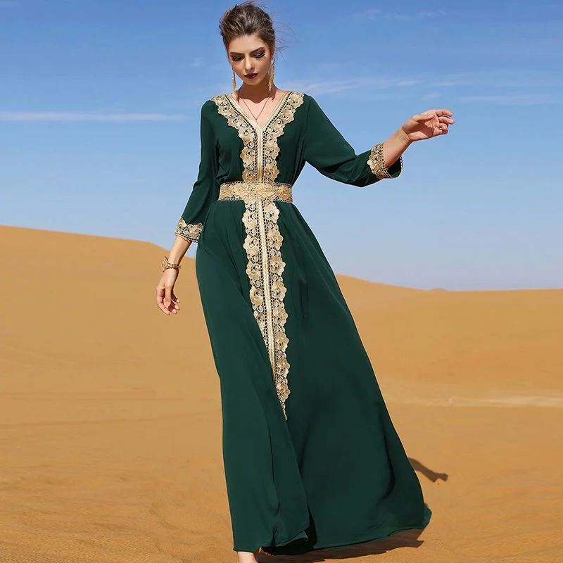 new Lace Turkish Women's dress Elegant Ethnic Robe