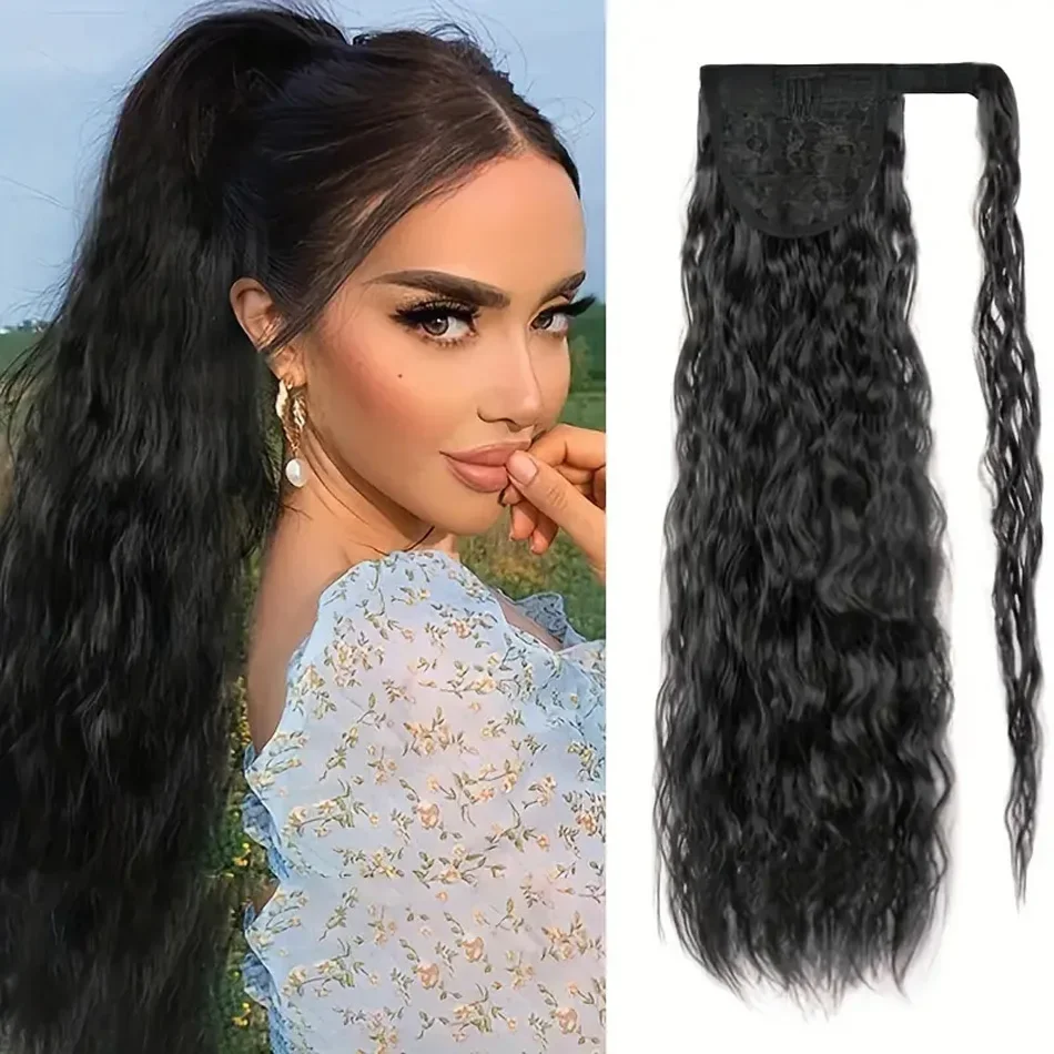 Water Wave Ponytail Extensions 100% Menselijk Haar Natuurlijk Zwart Rond Ponyhaar Braziliaanse Remy_voghion.com