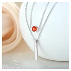 Silver Thin Chain Silver Custom Bar Necklace Silver Thin Orange Cubic Zircon Double Chain Necklace Pendant For Women Wedding Party Jewellery