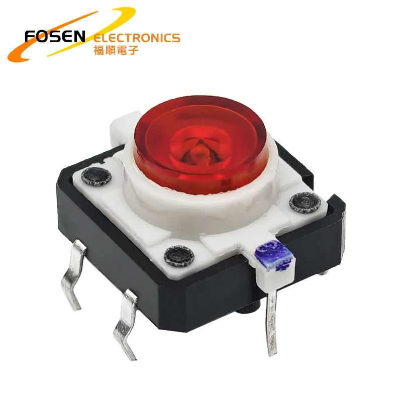 FOSEN 11.9*15mm Red Head Button Momentary Tactile Light Switch 12v Led Button 6Pin 1NO Small Touch Switch with Indicator