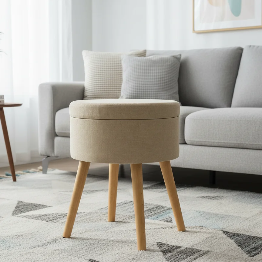 Factory Direct Sale Cheap Nordic Round Ottoman Stool Soft Footrest