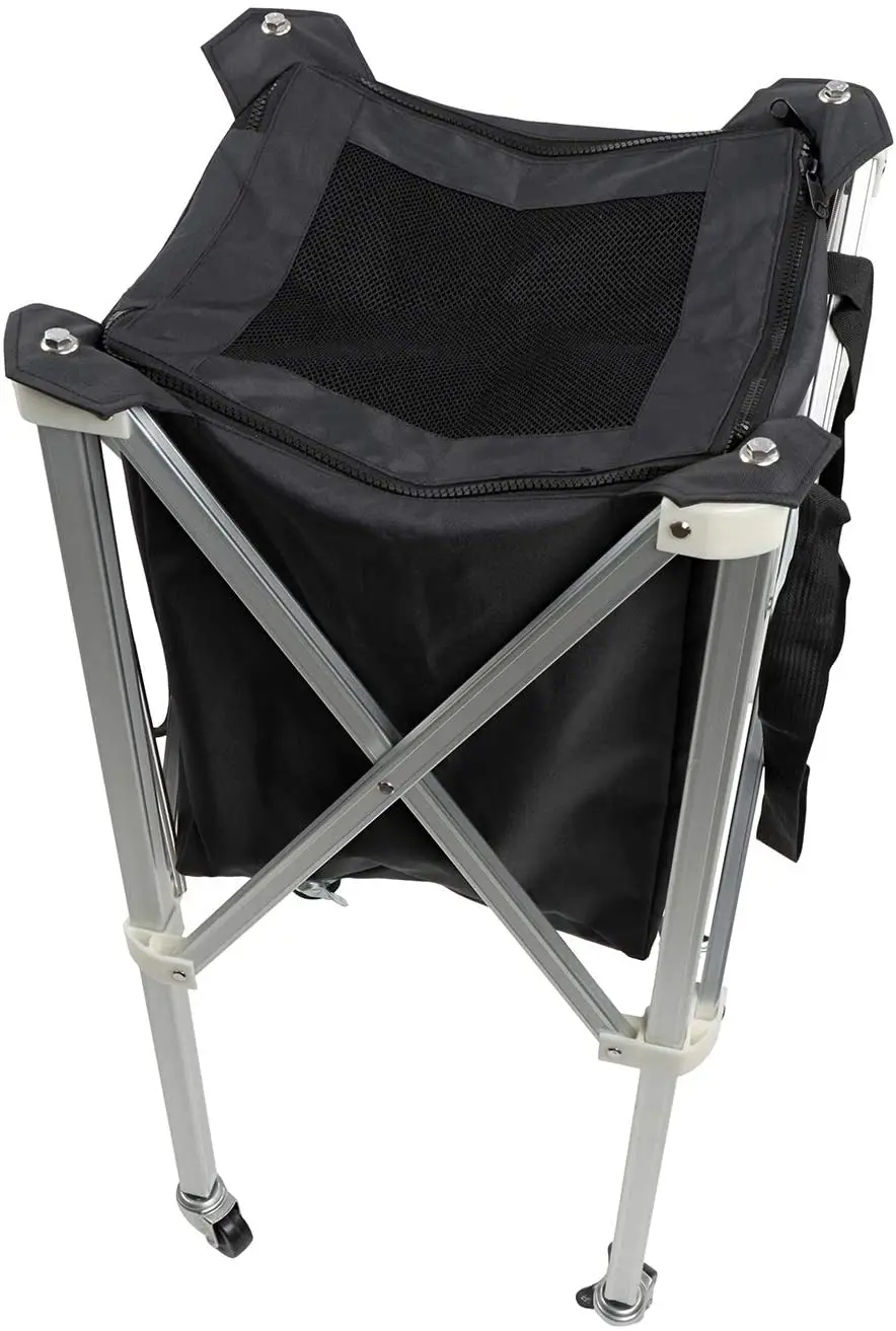 Chariot Pliable Pour Balles De Tennis - Capacité 150 Balles, Roues Pivotantes, Sac Amovible - Aluminium Robuste, 40x40x90 Cm