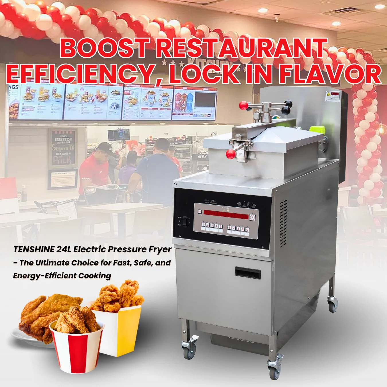 KFC Kfc Electric Pressure Fryer With Built-in Filtration System, 24l, Oem