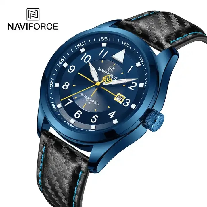 NAVIFORCE NF8022 Fancy Brown Man Quartz Watch Luxe PU Leather Strap Water Resist Auto Date Concise Business Watch Supplier