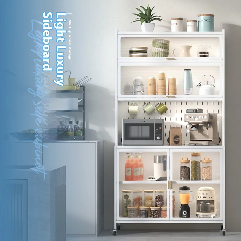 Cabinet de stocare din oțel cu mai multe niveluri, cu uși, bufet freestanding pentru organizarea veselor în bucătărie