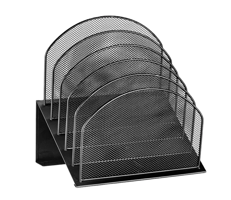 Inclined Desk File Organizer 5-Section Vertical File Folder Holder Stand Metal File Sorter for Office Classroom Organization