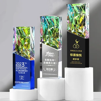 Rainbow Crystal Glass Plaque Trophy Polished with UV Printing Nautical Style and 4-Color Print for Sports