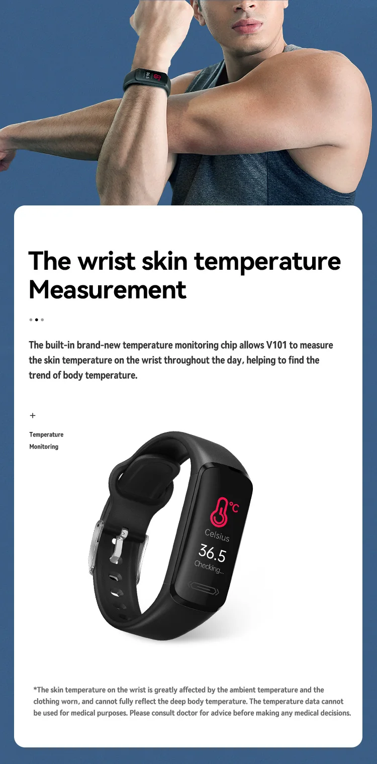 V101 Accurate Dynamic Heart Rate,Body Temperature,Sleep Monitoring