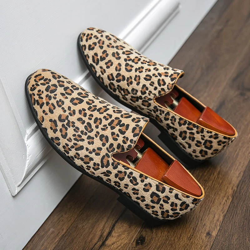 Men's Loafers Durable Leopard Print Shoes for All Sizes