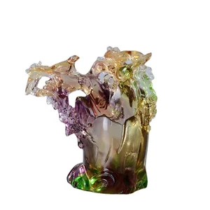 Handmade Colored Crystal Plum Blossom Flower Executive Gift Table Pen Holder