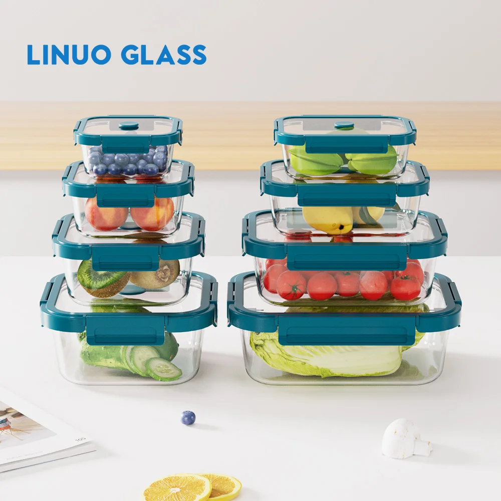 LINUO  Eco-Friendly Bento Lunch Box PBA Free High Borosilicate Glass Food Container Storage Set with Glass Vent Lid