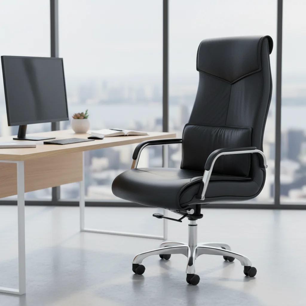 Modern Leather Lumbar Support Ergonomic Adjustable Height Executive Task Chair 4