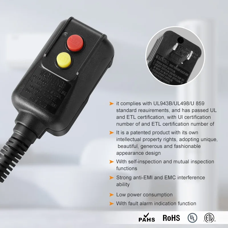 125V 15A  Residual Current Leakage Protection Self-test Adaptor ALCI Electrical Safety Plugs