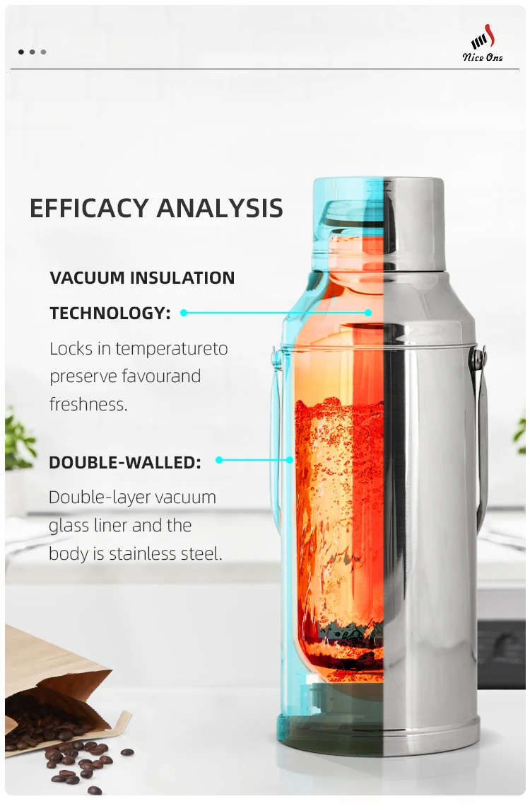 Nice One Giant Glass Insulated Water Vacuum Flasks Thermoses Stainless