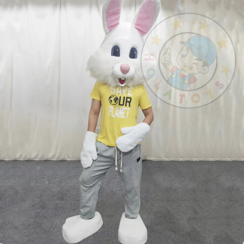 Mascotte Costume Coniglio Bianco Vestito Carnevale Costume