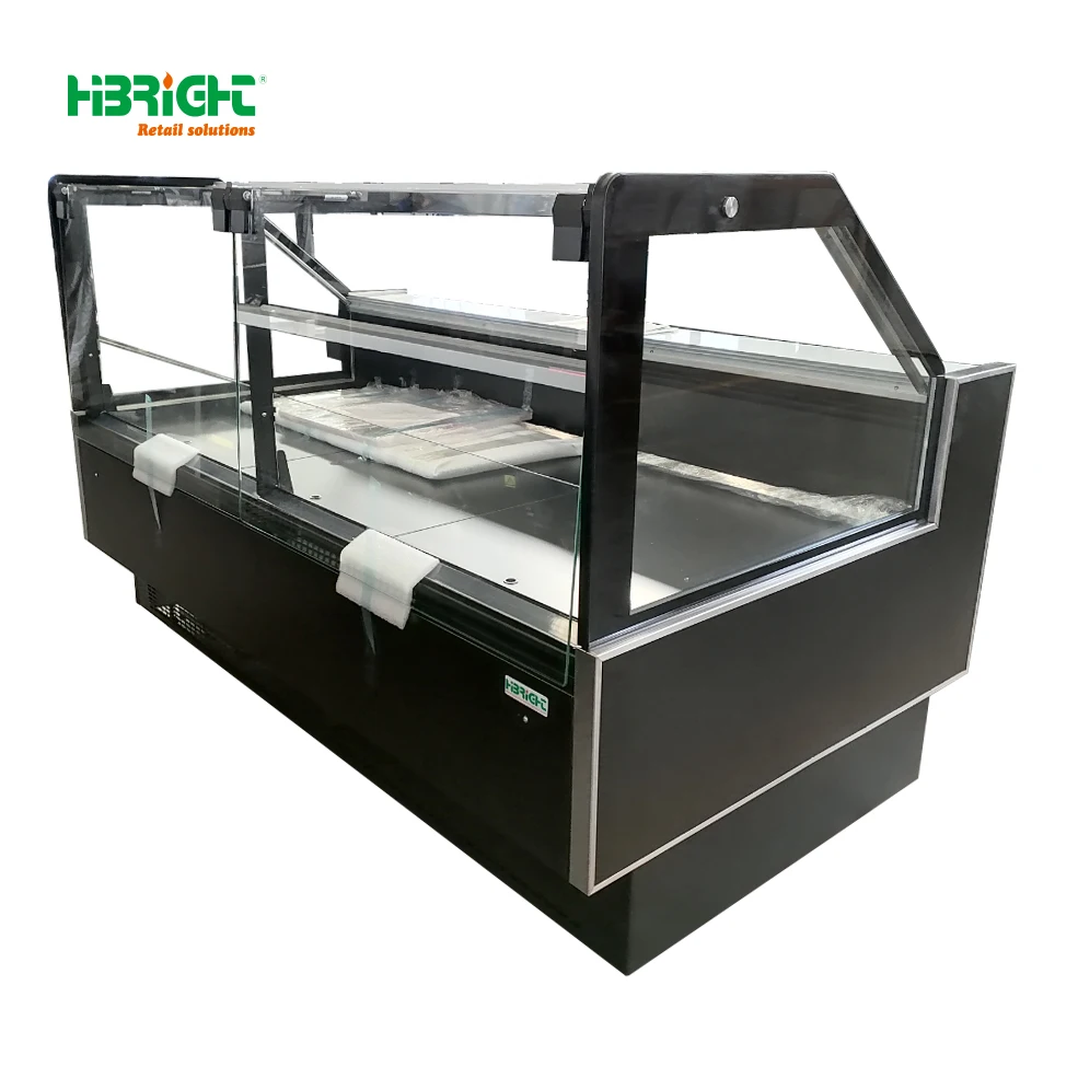 R290 Refrigerant Flat Glass Plug-in Supermarket Deli Display Fridge Meat and Fish Display Chiller Deli Food Display Refrigerator