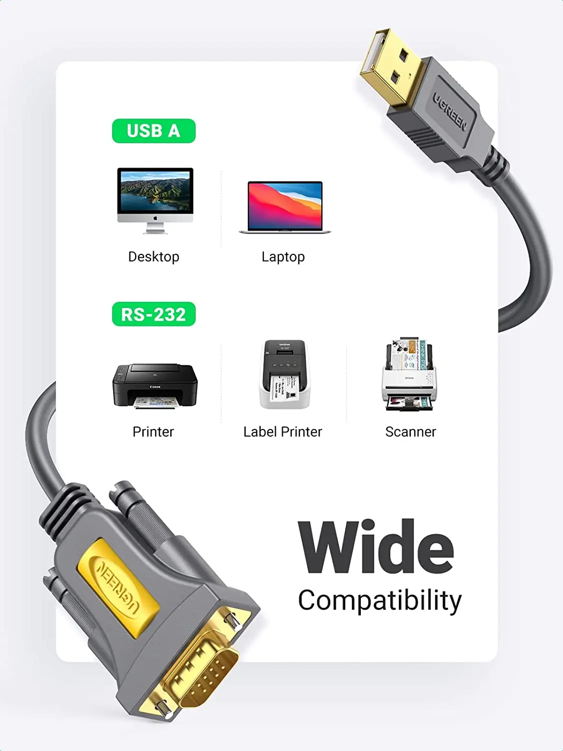 Câble Adaptateur USB 2.0 Vers RS232 DB9 Mâle - Haute Vitesse - Marque Uxcell - Neuf