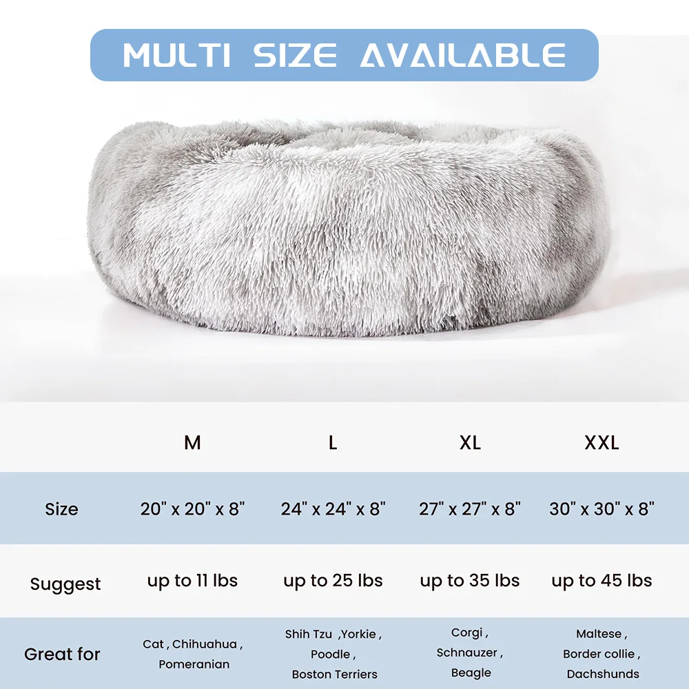 Wholesale calming washable luxury soft round plush dog bed donut cat pet bed details