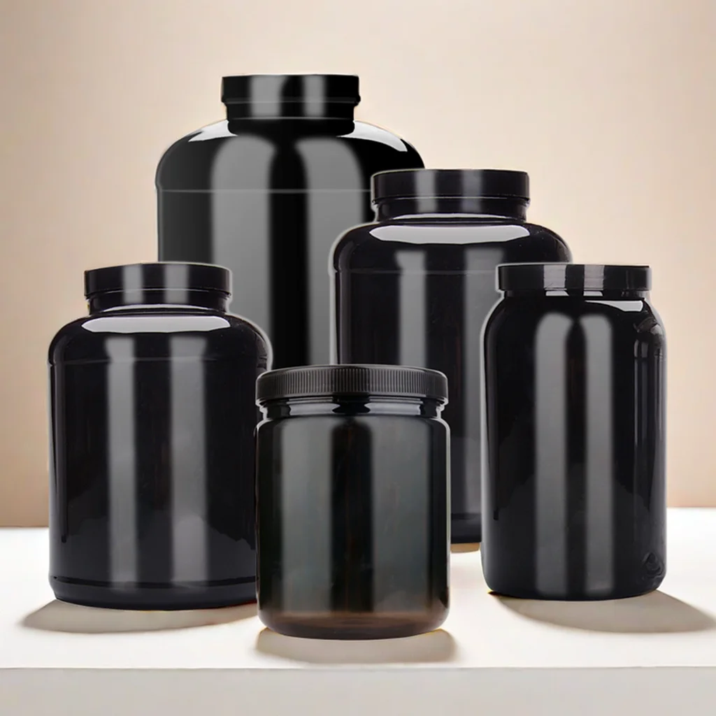 Empty Muscle Gain Fitness Protein Powder Container 1L 3L 5L 7L 10L Large Black Wide Mouth Whey Protein Powder Storage Jar