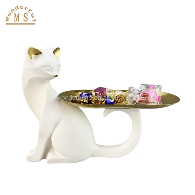 Oem Resin Animal Cat dish Shape Holders 3d  Style tray candy plate Kitchenware poly stone plate Tableware Kitty Kitchenware
