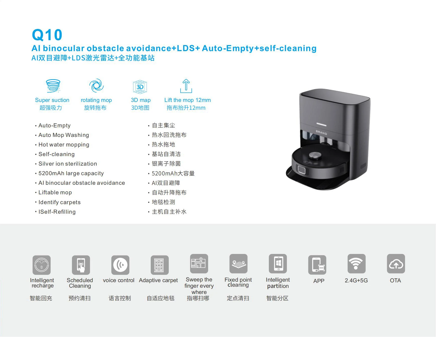 2023 New Model Tuya Smart Home Cleaning Robot Automatic Washing Mop